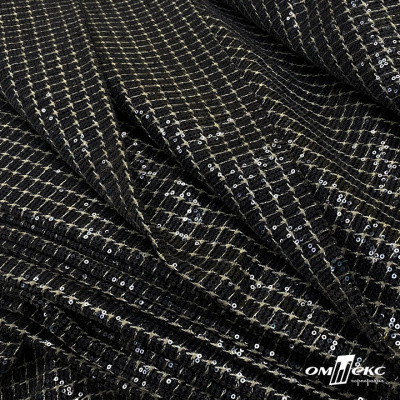 Ткань костюмная с пайетками, 100%полиэстр, 460+/-10 гр/м2, 150см #309 - цв. чёрный - купить в Смоленске. Цена 1 203.93 руб.