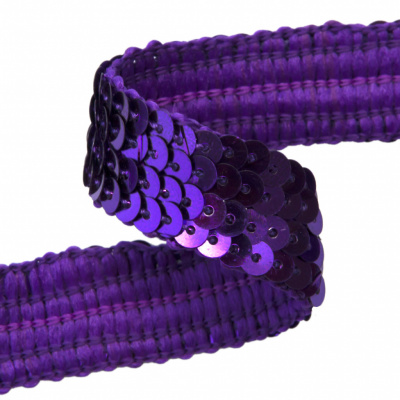 Тесьма с пайетками 12, шир. 20 мм/уп. 25+/-1 м, цвет фиолет - купить в Смоленске. Цена: 778.19 руб.