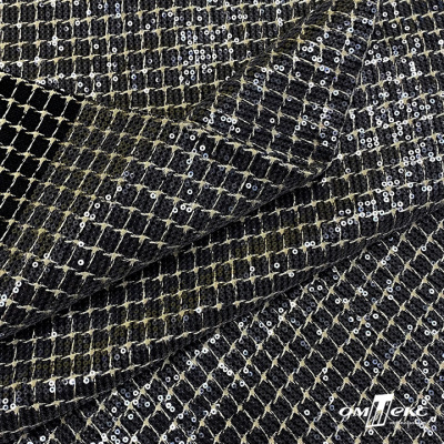 Ткань костюмная с пайетками, 100%полиэстр, 460+/-10 гр/м2, 150см #309 - цв. чёрный - купить в Смоленске. Цена 1 203.93 руб.