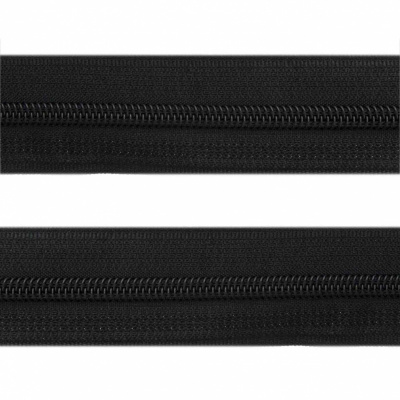 Рулонная молния с покрытием PVC спираль тип 3 (упак.270м) -черная с полосой СВО - купить в Смоленске. Цена: 12.74 руб.