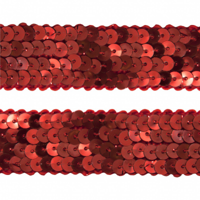 Тесьма с пайетками 3, шир. 20 мм/уп. 25+/-1 м, цвет красный - купить в Смоленске. Цена: 778.19 руб.