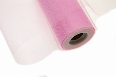 Фатин блестящий в шпульках 16-14, 12 гр/м2, шир. 15 см (в нам. 25+/-1 м), цвет розовый - купить в Смоленске. Цена: 107.52 руб.