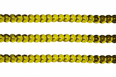 Пайетки "ОмТекс" на нитях, SILVER-BASE, 6 мм С / упак.73+/-1м, цв. 7 - св.золото - купить в Смоленске. Цена: 468.37 руб.
