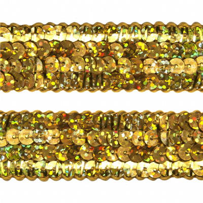 Тесьма с пайетками D16, шир. 20 мм/уп. 25+/-1 м, цвет золото - купить в Смоленске. Цена: 778.19 руб.